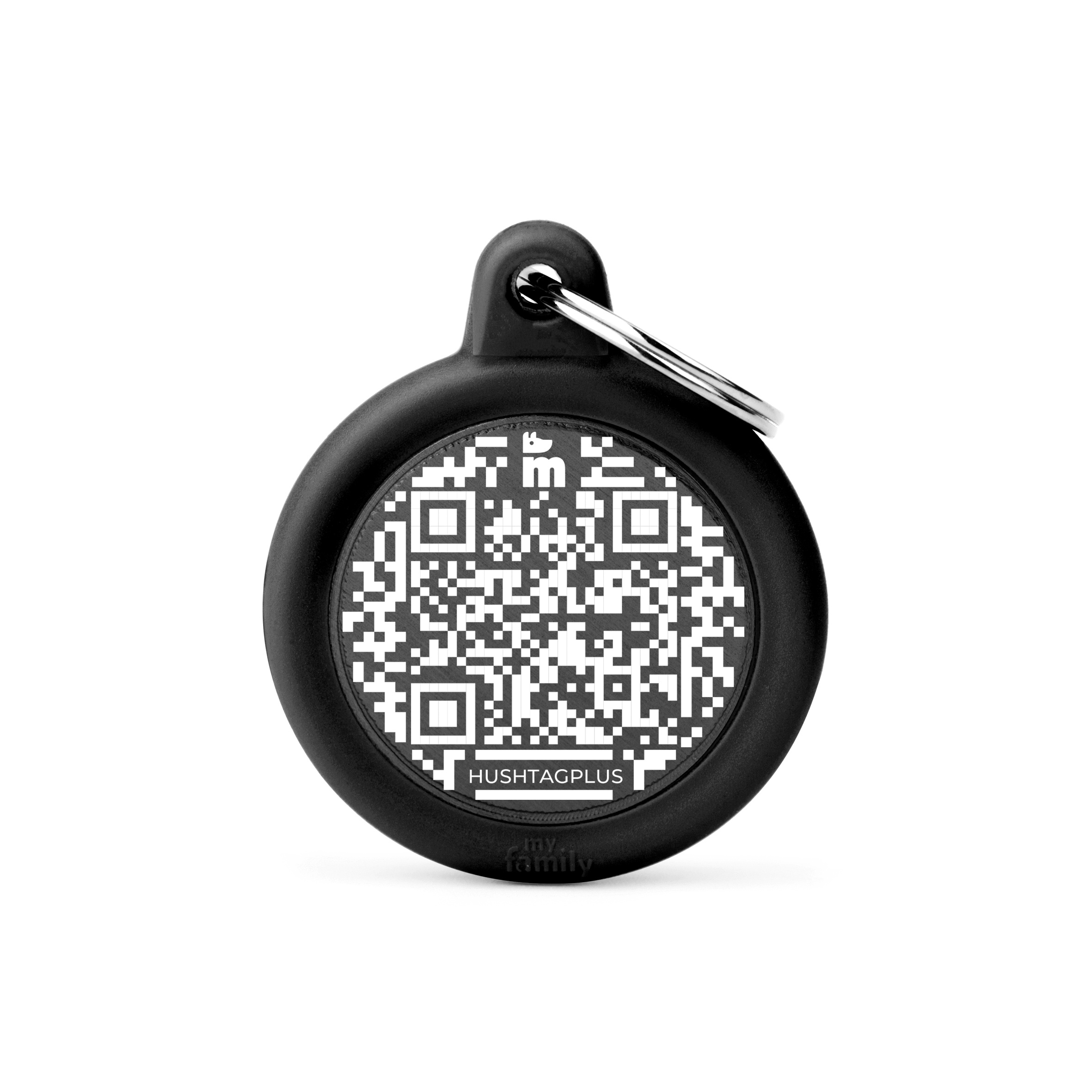 MyFamily Round Hushtag Plus ID Tag pour chiens en noir