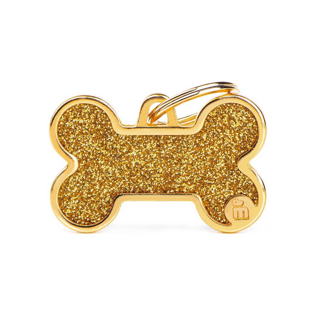 MyFamily Bone Glitter ID-Tag pour chiens en or