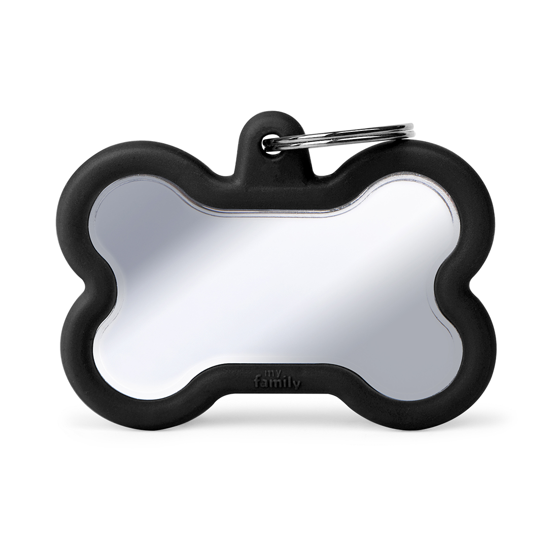 MyFamily Bone Chrome Plated Brass ID-Tag pour chiens en noir